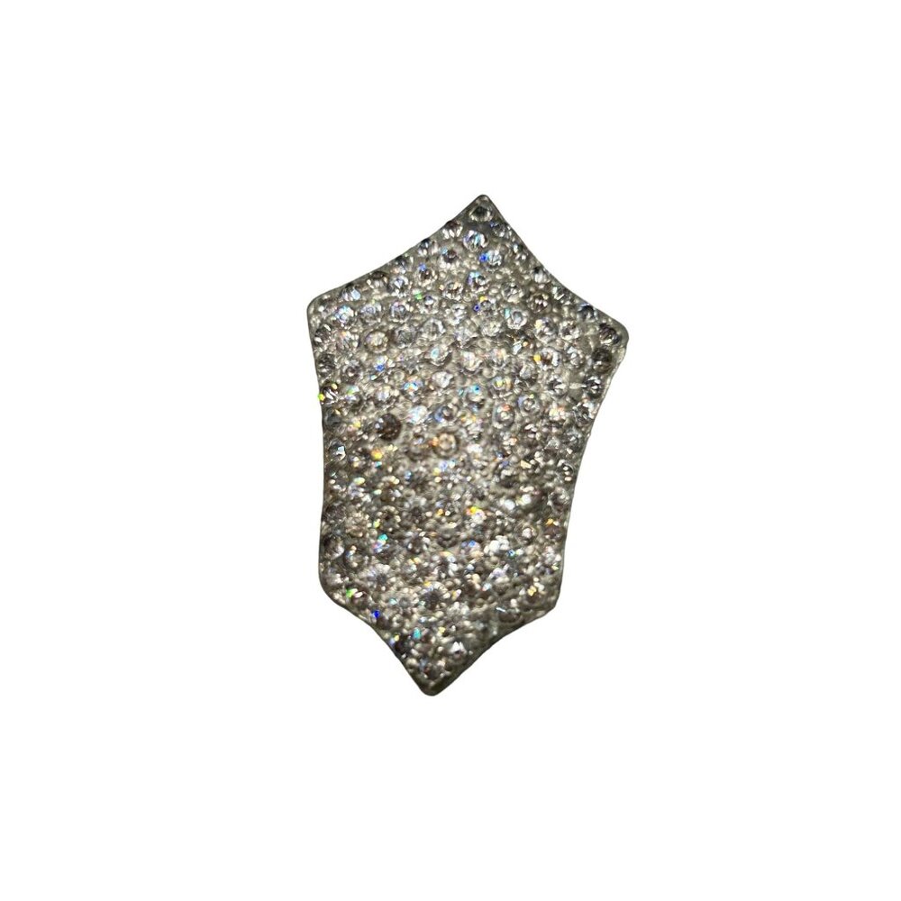 Antique Pot Metal Shield Pin Brooch with Rhinestones Hexagon Shape Pin